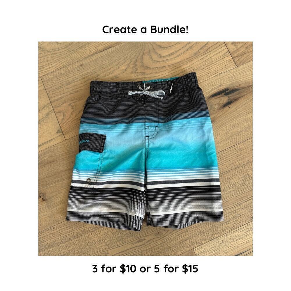 Zero Exposure Boys Blue and Black Lined Drawstring Swim Shorts Size 6